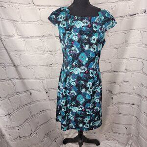 Saks Fifth Avenue Black Label Womens 8 Sheath Shift Dress Floral Knee Length